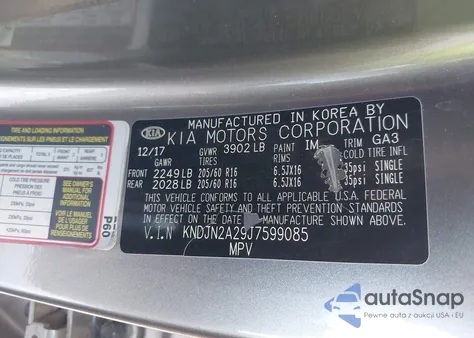 2018 Kia Soul z USA, uszkodzony, nr VIN KNDJN2A29J7599085